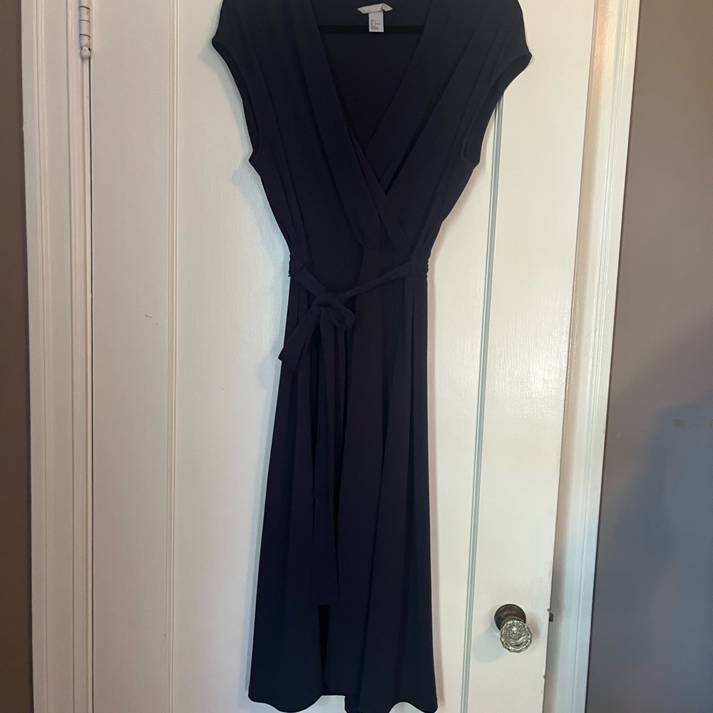 H&M Deep Navy Wrap Midi Dress